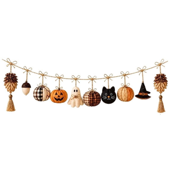 Halloween Ghost Garland with Wooden Beads, Cozy Vintage Festive Wall Hanging Ornament, Handmade Farmhouse Home Decor for Fall Party