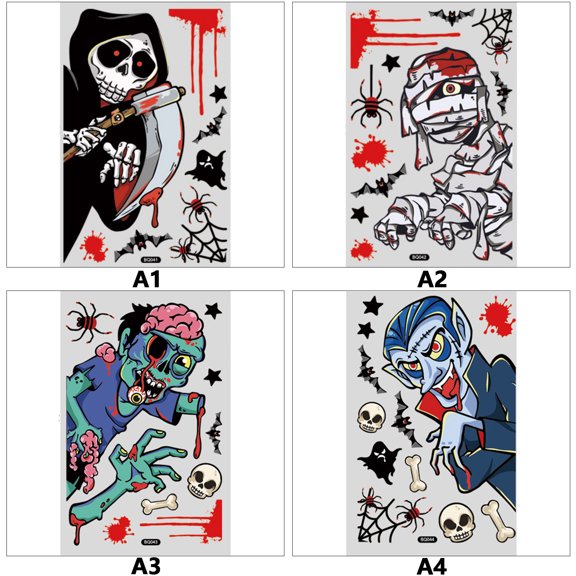 Halloween Ghost Ghost Shadow Window Stickers Witch Death Bat Skeleton Helloween Party Decoration Electrostatic Sticker 20*30CM,Multiple styles, Package