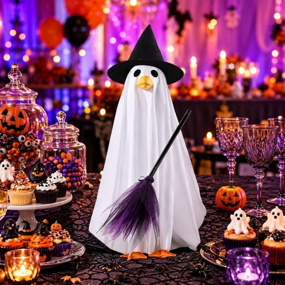 Halloween Ghost Goose Outfits Lawn Porch Goose Clothes Fall Halloween Goose Costume for 23" Geese Outdoor Patio Yard Lawn Decoration