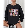 thumbnail image 1 of Halloween Cotton Ghost Graphic Sweatshirt Top Ghost Season Pumpkin Bat Print Long Sleeve Crew Neck Black S-3XL, 1 of 6