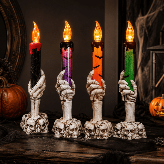 Halloween Ghost Hand Candle Holders,Halloween Candle Holder with Skeleton Hands,8.27IN Ghost Candle Holder For Halloween Decor,Indoor Decor Green