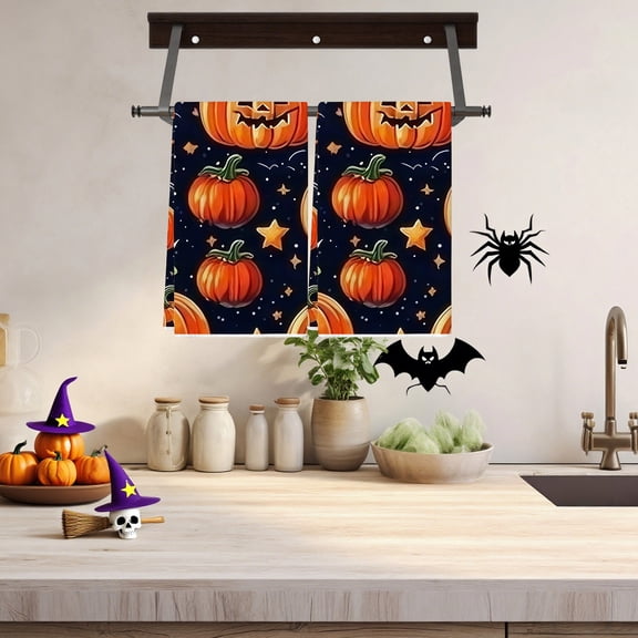 Halloween Ghost Hand Towel Black Polyester Decorative Towel for Bathroom Kitchen Soft Absorbent Hanging Loop Halloween Party Supply