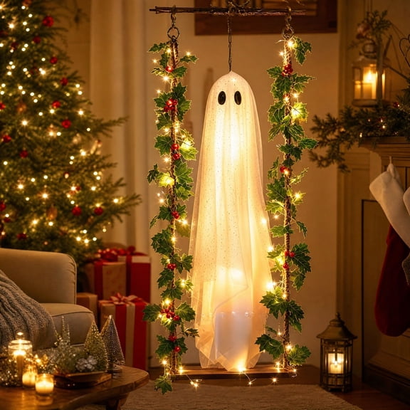 Halloween Ghost Hanging Decor 47", Lighted Swing Ghost with Remote for Porch, 1 Pack