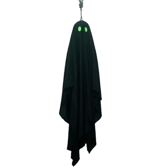 Halloween Ghost Hanging Decoration with Glowing Green Eyes, Spooky Black Ghost Pendant for Halloween Decorations Outdoor, Haunted House Decor, Yard, Porch, Tree, Garden Hanging Ornament