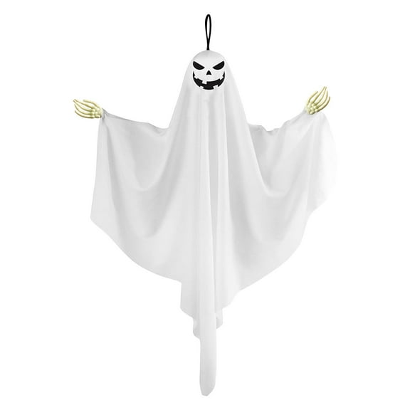 Halloween Ghost Hanging Ornament with Hand Bones, Scary and Cute Expressions, Non-Glowing Cloth & Plastic Decor for Indoor/Outdoor Use