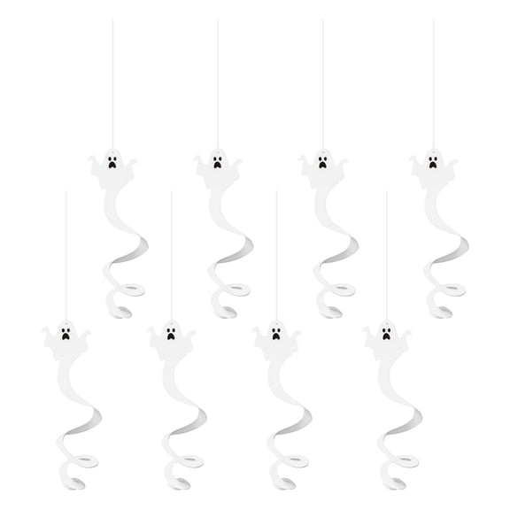 Halloween Ghost Hanging Swirl Decorations, 8 Pack White Ghost Spiral Ceiling Danglers for Spooky Party Decor, Indoor Outdoor Haunted House Supplies