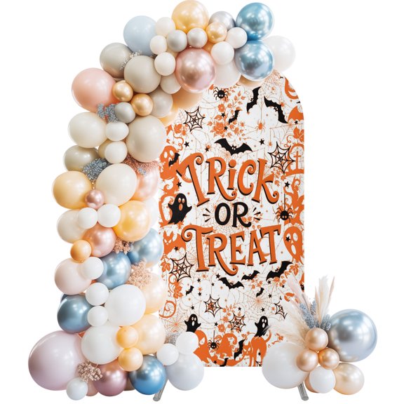 Halloween Ghost Haunted House Arch Backdrop Cover Spandex Fitted Arch Cover 6FT,Arches Backdrop Stand Covers for Wedding Birthday Party Ceremony Banquet Decoration Trick Or Treat Quote