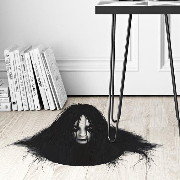 Halloween Ghost Head Floor Sticker, Scary Female Ghost PVC Floor Decal, Peel and Stick Horror Decoration for Bedroom Living Room Haunted House Party