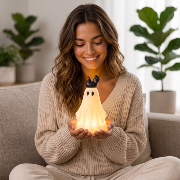 Halloween Ghost Hen Statue, Spooky Poultry Decor, Holiday Table Accent, Adds Playful Festive Flair and Withstands Outdoor Conditions for Porch Display, Garden Path, and Party Scene.