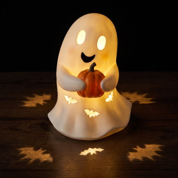 Halloween Ghost Holding Pumpkin Lantern Cute Ghost Night Lamp, Funny Ghost Figurine Statue, Halloween Decoration for Gift Props Tabletop Bookshelf Home Decor
