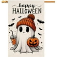 thumbnail image 1 of Halloween Ghost House Flag 28x40 Vertical Double Sided Black Bat Happy Fall Holiday Outside Decorations Burlap Yard Flag BW836-40, 1 of 6