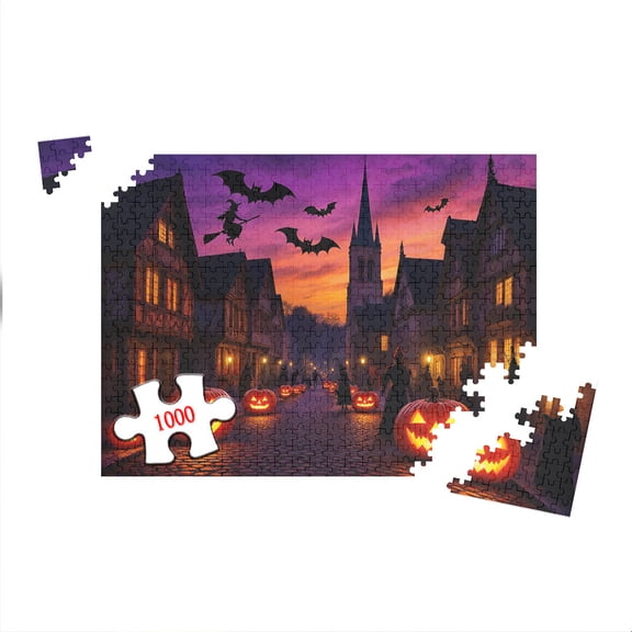 Halloween Ghost House Village Jigsaw Puzzle 1000 Pieces for Adults and Family Game Night, Spooky Haunted Mansion and Witch Scene, 29.5x19.7 Inch Traditional Puzzle for Home Decor and Entertainment