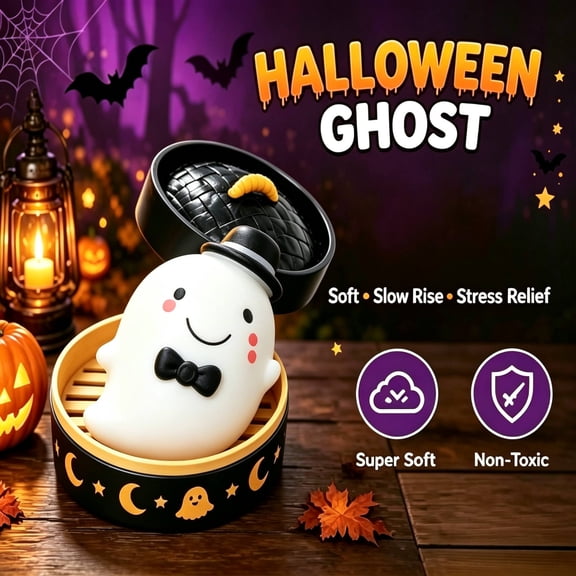 Halloween Ghost Huge Squishy Toy,Cute Slow Rising Stress Relief Sensory Squishies Toy Soft Kawaii Halloween Fidget Squeeze Toy For Adults,Crazy Ghost,Gifts for Kids