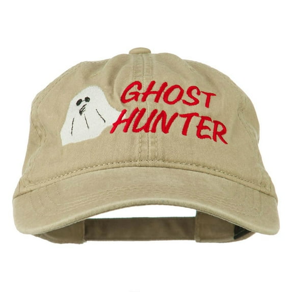 Halloween Ghost Hunter Embroidered Washed Dyed Cap - Khaki OSFM
