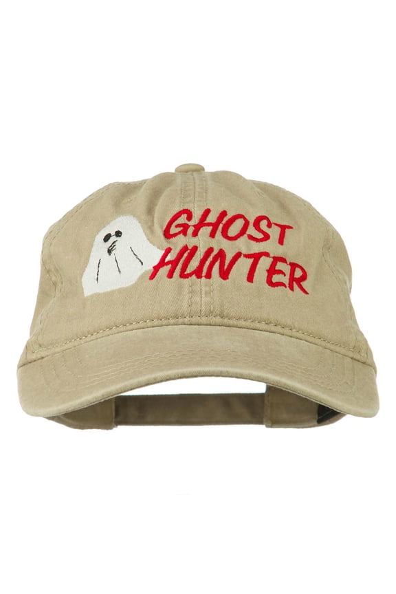 Halloween Ghost Hunter Embroidered Washed Dyed Cap - Khaki OSFM