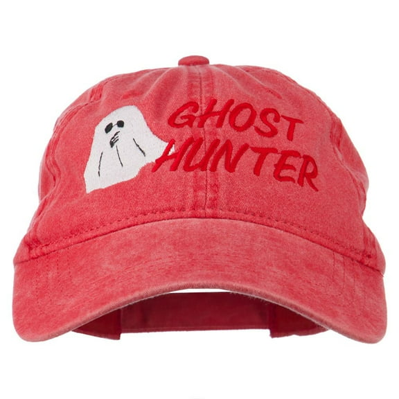 Halloween Ghost Hunter Embroidered Washed Dyed Cap - Red OSFM