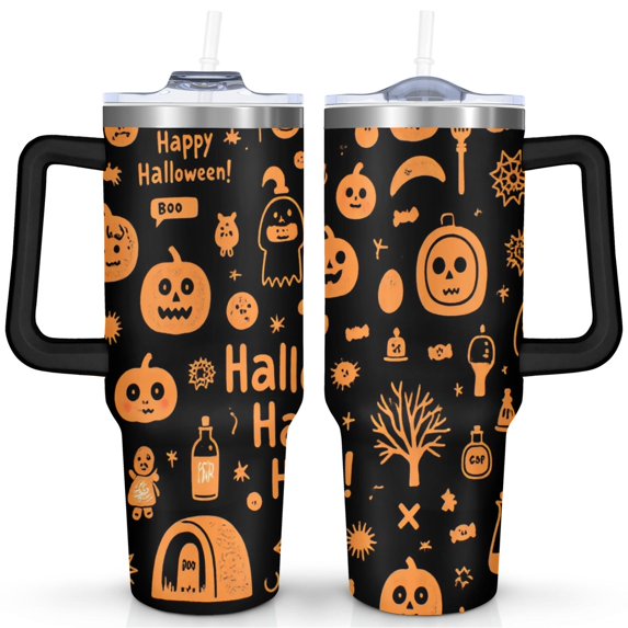 Halloween Ghost Insulated Tumblers Happy Halloween Pumpkin Insulated Coffee Mug with Straw,Thermal with Lids for Hot and Cold Drinks for Work Travel 40 oz Boo Tumbler