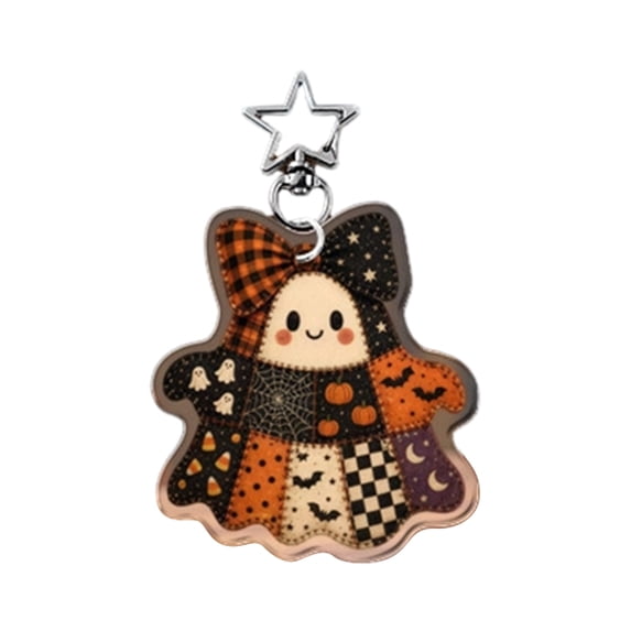 Halloween Ghost Keychain A Patchwork Acrylic Pendant with Star Clasp Backpack Bag Charm Halloween Christmas Tree Ornament