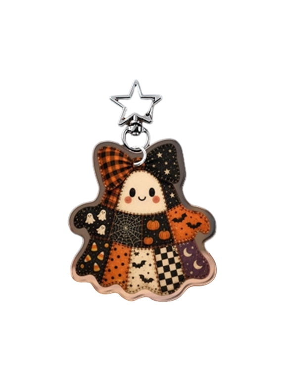 Halloween Ghost Keychain A Patchwork Acrylic Pendant with Star Clasp Backpack Bag Charm Halloween Christmas Tree Ornament
