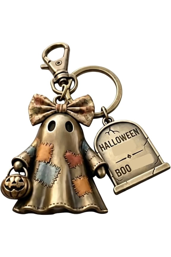 Halloween Ghost Keychain, Ghost with Bow & Tombstone, 1-Pack