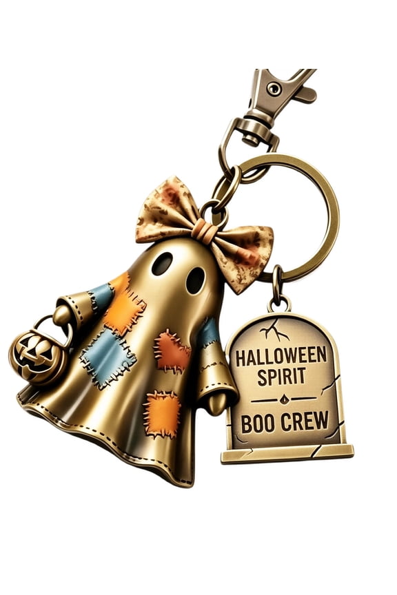 Halloween Ghost Keychain with Vintage Metal Boo Charm for Backpack Purse Handbag