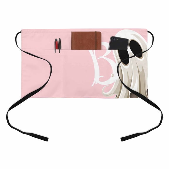 Halloween Ghost Kitchen Restaurant Half Waist Apron, Boo Abstract Server Short Apron with 3 Pockets Waterproof Oil Waist Aprons for Women Waitress Waiter