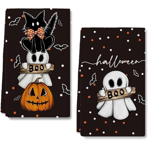 Halloween Ghost Kitchen Towels, 16 x 24 in, Soft Polyester, 2 Pack