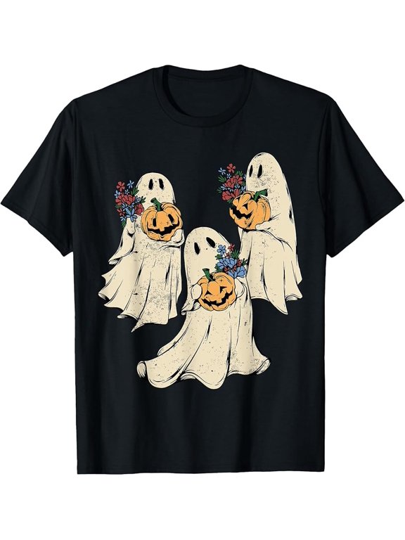 Halloween Ghost L2 Floral Cute Graphic Holiday T-Shirt, Size S-5XL