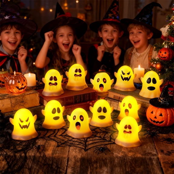 Halloween Ghost LED Lights, 12 Pack Cute Ghost Night Lights with Warm LED Glow