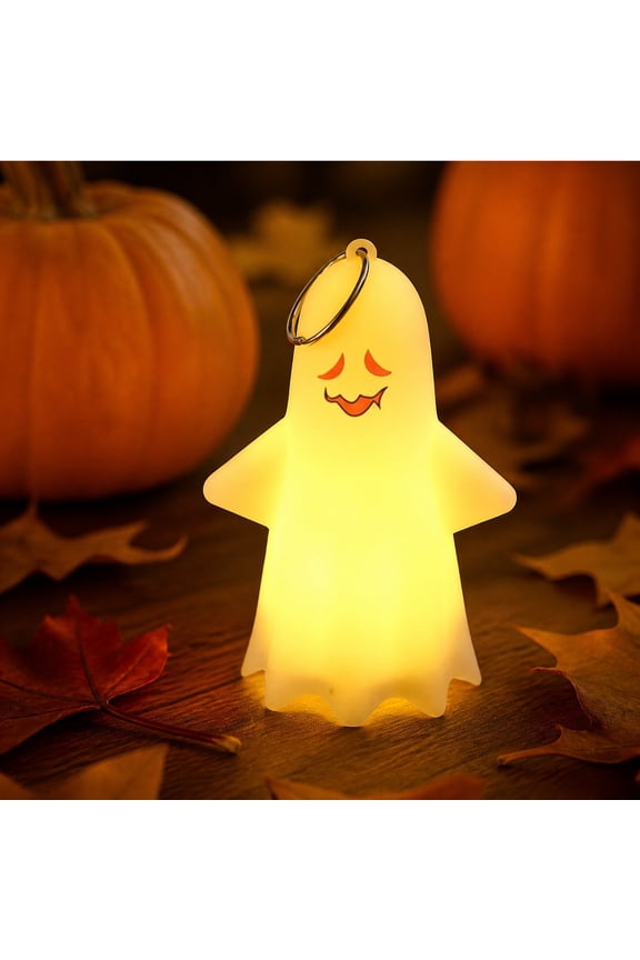 Halloween Ghost LED Lights Ornaments Set Of 5 with Keychain Cute Spooky Mini Ghost Night Light Decor for Home Party Table Desk Shelf Mantel 4.25inch