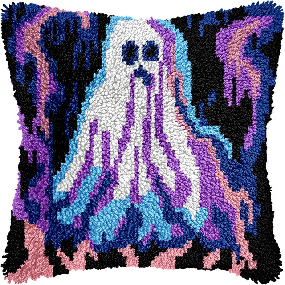 Halloween Ghost Latch Hook Kits Pillow kits Cushion Throw Pillow Embroidery Craft Kits DIY Kits of DIY Hooking Pillowcase Cover Supplier with Color Printed Canvas 43x43cm (14)