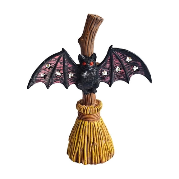 Halloween Ghost Light Figurine Broom Bat Tabletop Decor Lamp