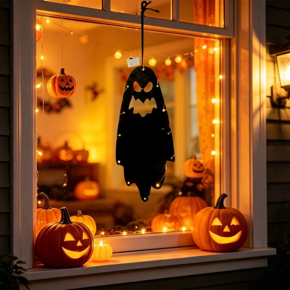 Halloween Ghost Lights Decorations Lighted Ghost Castle Halloween Window Silhouette Decoration, Battery-Operated LED Decorative Light for Halloween Window Door Decorations