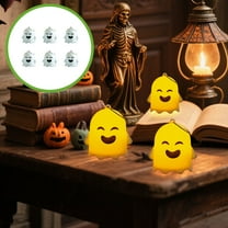 Halloween Ghost Lights Flameless Candles Battery Operated with Remote and Timer 6 Pack Spooky White LED Votive Candles Dimmable Light Halloween Indoor Decoration(1.77 Inches)