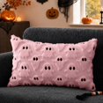 thumbnail image 1 of Halloween Ghost Lumbar Throw Pillow Cover, Cute Tufted Knit Decorative Cushion Case for Sofa Couch, Spooky Soft Plush Fuzzy Fall Holiday Home Decor, 12x20 Inch, Pink, 1 of 6
