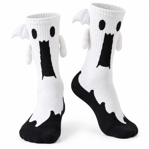 Halloween Ghost Magnetic Socks, Cute Cotton Mid-Calf Socks