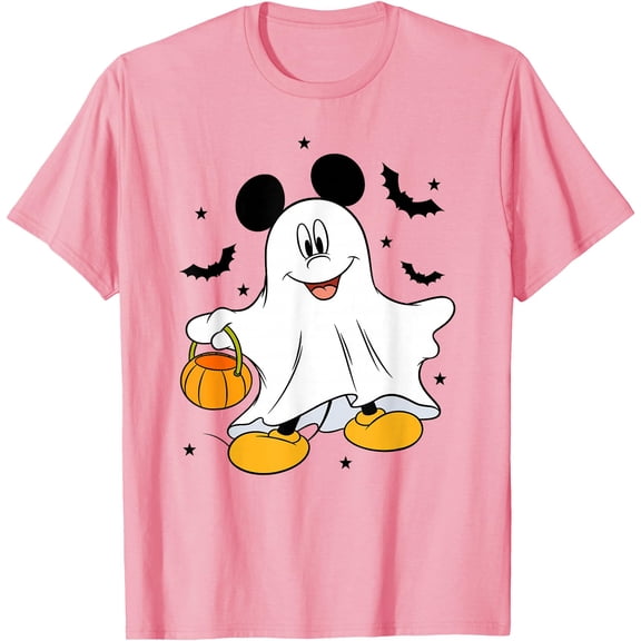 Halloween Ghost Mickey Mouse DTG Print Unisex T-Shirt,Light Pink Color,Size 4T