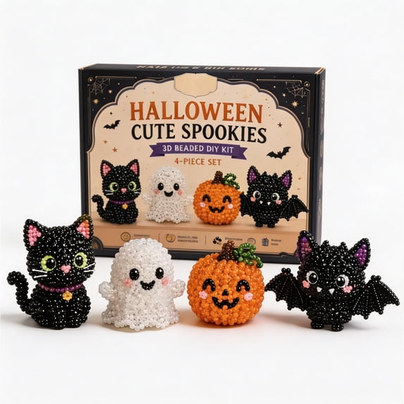Halloween Ghost Mini Beaded Ornament Kit, Complete DIY Craft Tool Set, Spooky Handmade Decor for Holiday Scene and Indoor Tabletop Layout