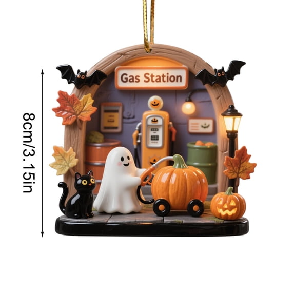 Halloween Ghost Mini Scene Hanging Ornament, Pumpkin Black Cat Fall Ghost Pendant Spooky Decorations for Tree Window Mantel Home Halloween Party C