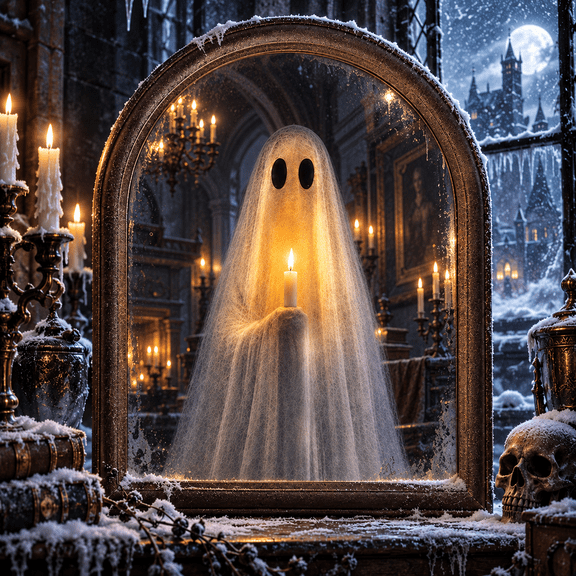 Halloween Ghost Mirror, Light Up Hologram Mirror Decor, Spooky Halloween Decorations Indoor for Wall Mantel Table Living Room Home Decor