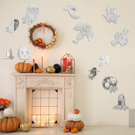 Halloween Ghost Mirror Wall Decor 12PCS DIY Ghost Wall Stickers Decals Halloween Decoration Cute Acrylic Happy Halloween Wall Decor Removable Protect Walls, for Party