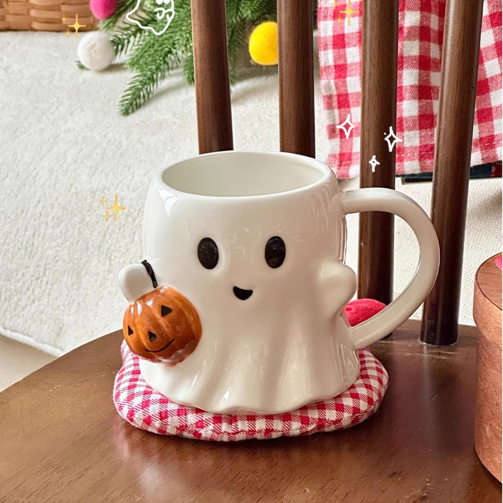 Halloween Ghost Mug, Coffee Ceramic Boo Mug with Pumpkin Decor and ...