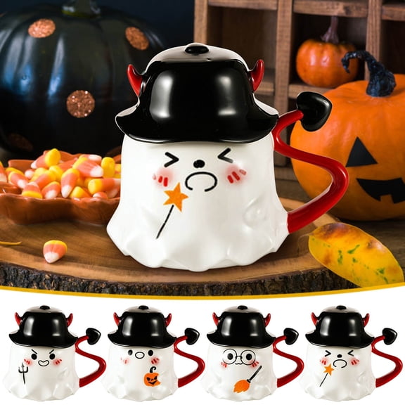 Halloween Ghost & Mug, Unique Personalized Mug for Hot Drinks Like Coffee, Cocoa, Festive Design Matches Halloween Kitchen Decor, Gift for Friends, Family & Halloween Enthusiasts, 4.72*3.15in, C