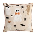 thumbnail image 1 of Halloween Ghost Mummy Embroidery Throw Pillow, 18"x18" Beige Decorative Linen Cushion with Ghost Mummy Bat Spider Star Embroidered Pattern for for Sofa Bed Couch Indoor Home Holiday Party Styling, 1 of 6