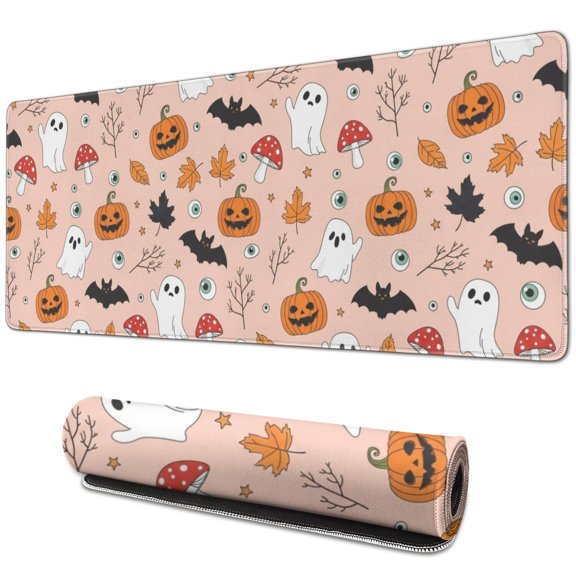 Halloween Ghost Mushroom Extended Large Mouse Pad, Large Mouse Mat with Non Slip Base & Stitched Edges, Smooth Polyester Gifts for Office Work Gaming,31.5"x11.8"