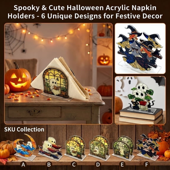 Halloween Ghost Napkin Holder, Cute Reading Ghost Window Design Table Napkin Dispenser, Spooky Cute Acrylic Tissue Holder for Kitchen Dining Table Halloween Party Table Decor