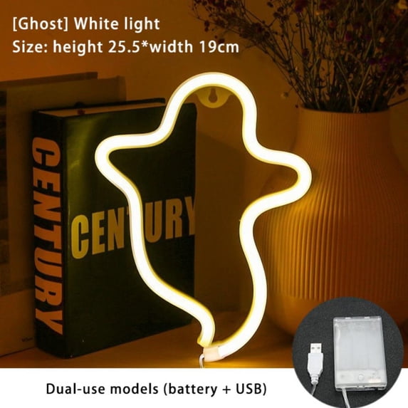 Halloween Ghost Neon Signs LED Neon Night Light Table Decor for Kids Room Halloween Party Decorations(White Ghost)