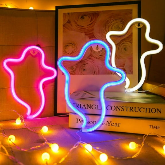 Halloween Ghost Neon Signs,Neon Light,LED Lamp Neon Decro,Indoor Night Table Lamp with Battery Or USB Powered for Kids Room,Party,Living Room,Family Room,Wedding,Home Decoration