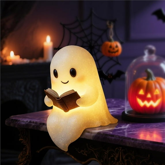 Halloween Ghost Night LightYZEGDCH Halloween Decor Indoor Cute Ghost Reading Lamp Warm Lighted Figurine Lamps for Party Bedroom Study Room, Gifts for Kids Women Men(8.6 inch)