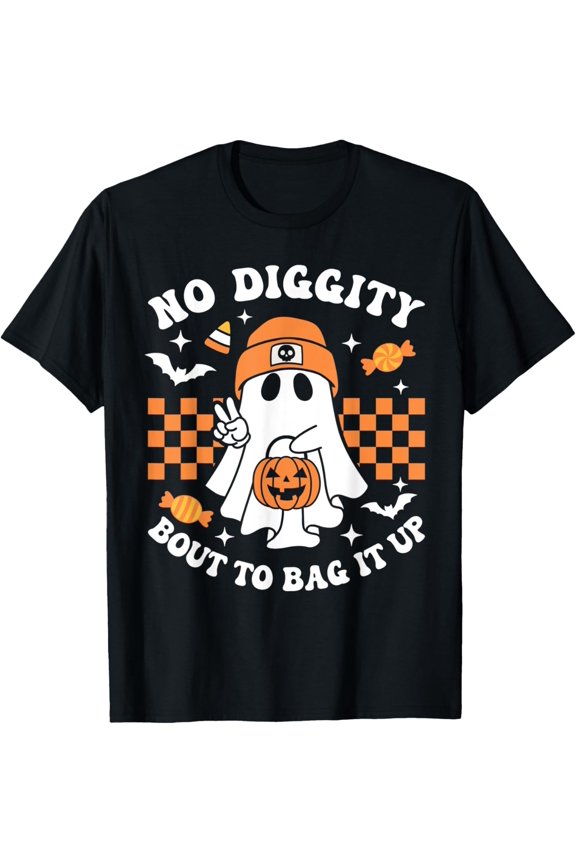 Halloween Ghost No Diggity Bout To Bag It Up Kids Toddler T-Shirt